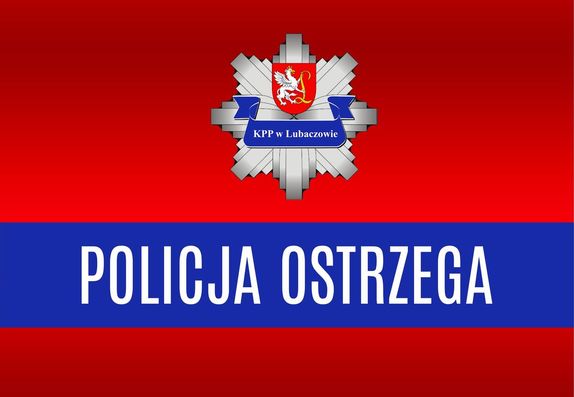 Na zdjęciu logo Komendy Powiatowej Policji w Lubaczowie i napisem policja ostrzega.